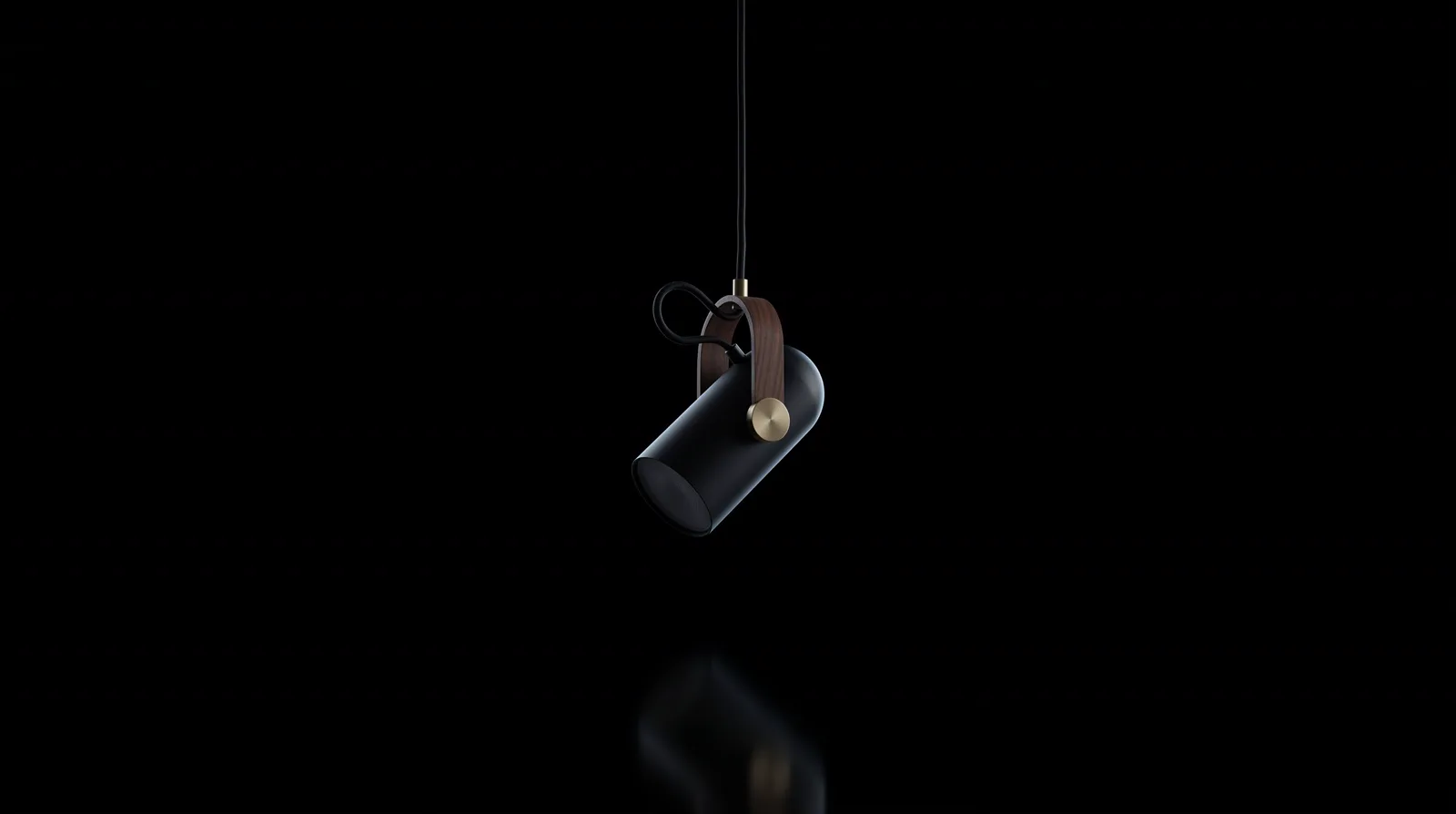 Rotating Pendant Lamp, off — a dark silhouette hung in the room